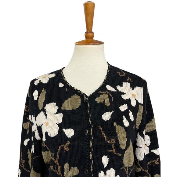 Peruvian Connection Daisy Floral Knit Art-to-Wear Cardigan Sweater Size Medium - Picture 2 of 10